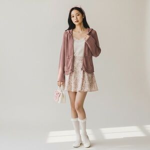 BCBGMaxAzria vintage Y2K full-zip pink woven knit sweater hoodie Spring coquette